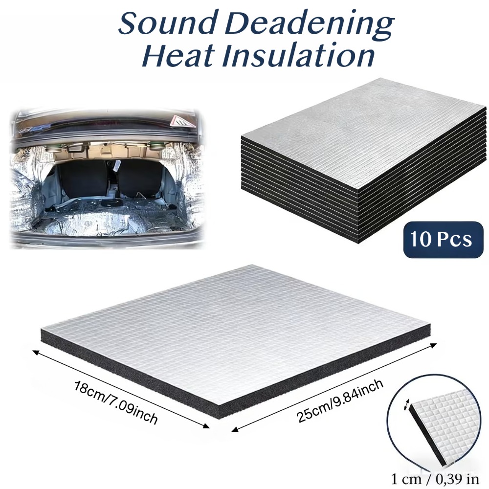 Noise Isolating Pad - 10 Stück 10mm Auto-Schalldämmungsmatte Aluminiumfolie Wärmeisolierung