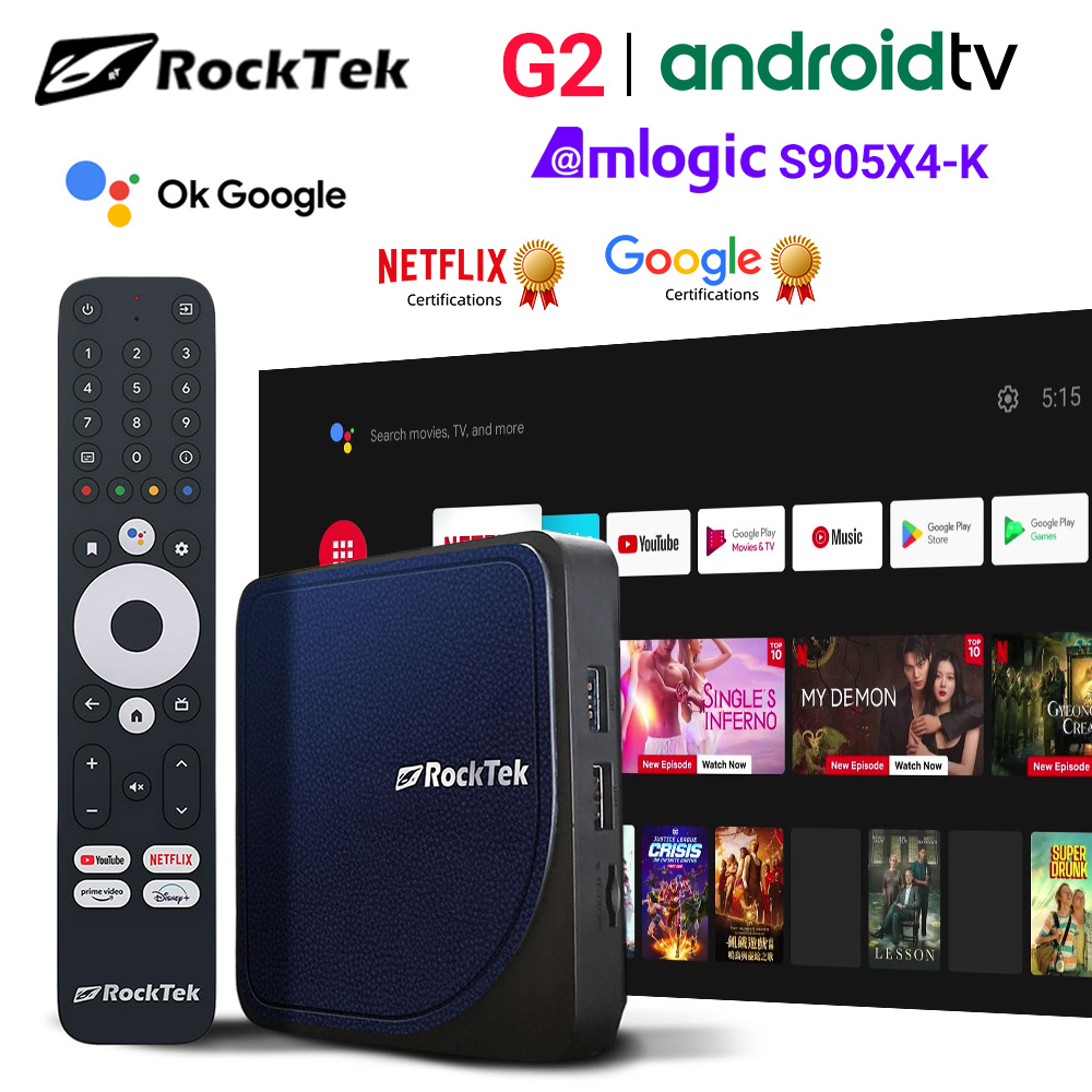 Home Cinema Google - RockTek G2 4K AndroidTV 14-Stream-Box Netflix
