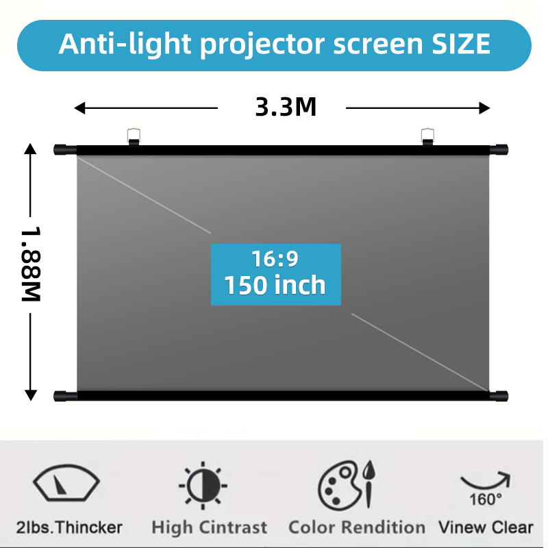 Home Cinema Screen - 150 Zoll 16:9 Anti-Licht Projektionsleinwand Wandmontage