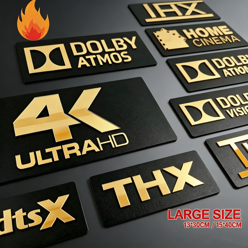 Home Cinema Dts X - Goldene Spiegel-3D-Heimkino-Schilder | 4K Ultra HD,