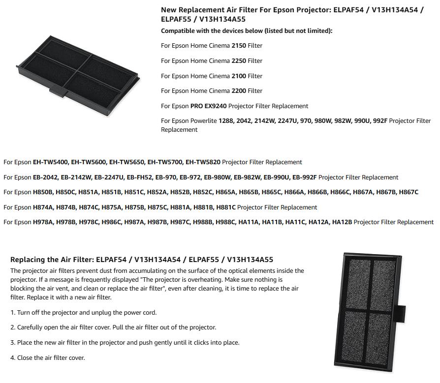 ELPAF54 ELPAF55 Projektor-Luft – Home Cinema Epson 2150 Bewertung und Preis